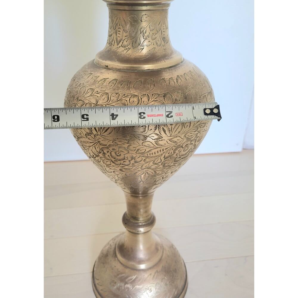 Vintage Tall Polished Brass Floor Vase India Etched Yoga Meditation Studio - Picture 6 of 9